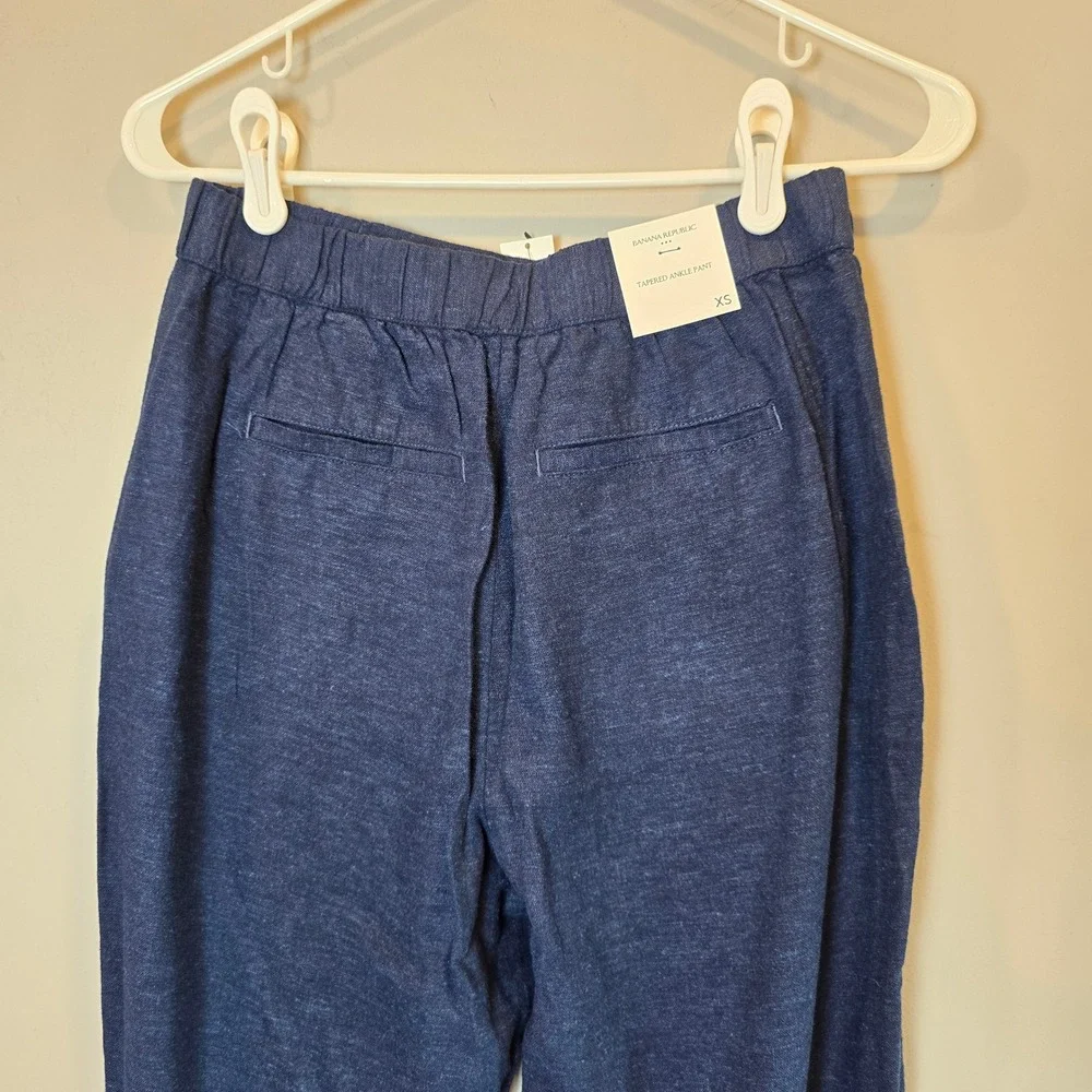 Banana Republic Pants Tapered High Rise Ankle Womens Extra Small Linen NWT Blue